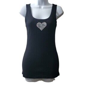 Poetry Clothing Womens Rhinestone Heart Black long Tank Top 100% cotton